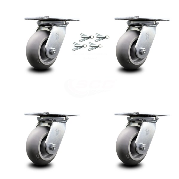 5 Inch Thermoplastic Rubber Caster Set with Ball Bearings and Swivel Locks SCC